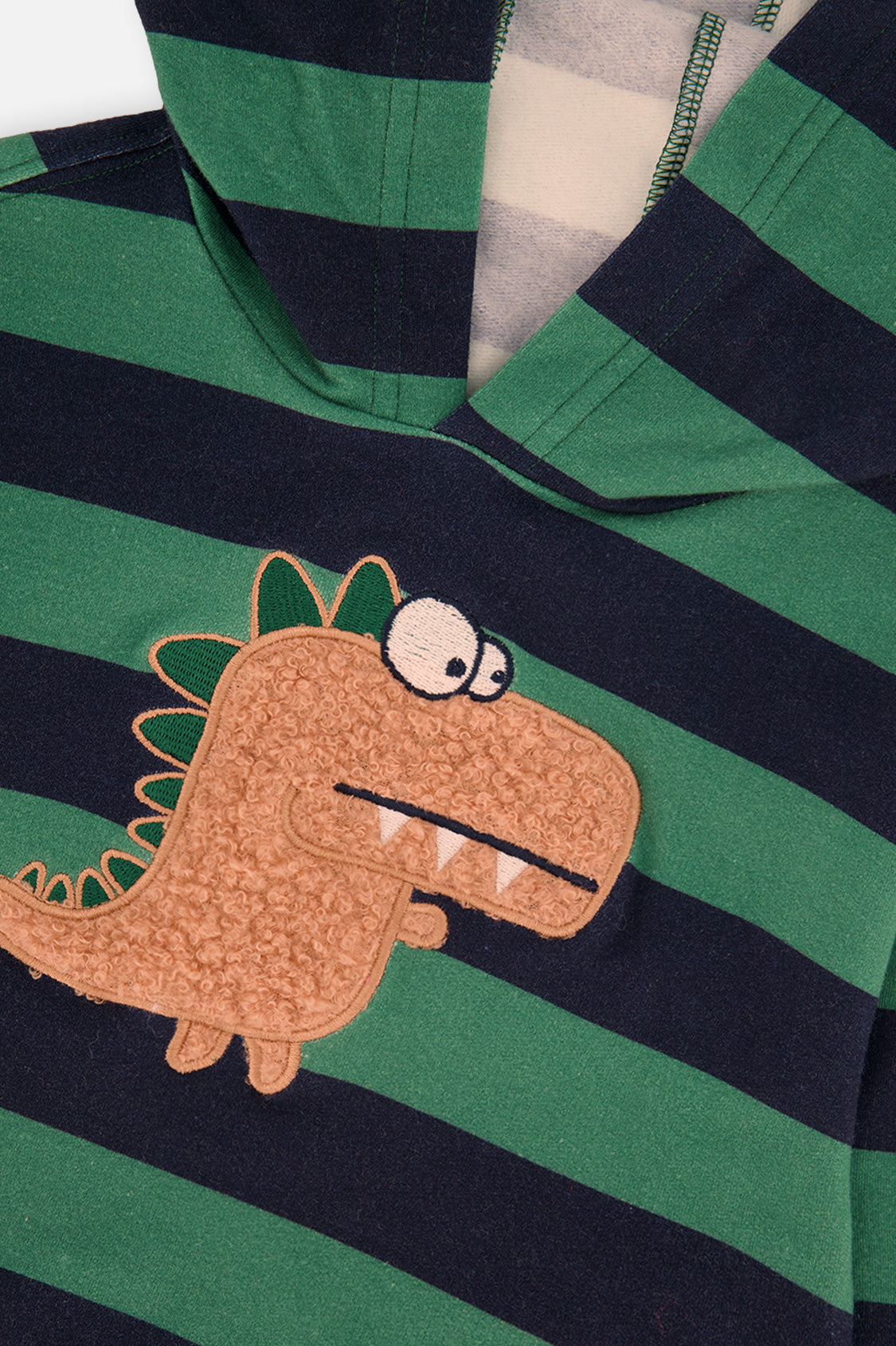 Baby Fleece Hoodie With Appliqué Blue Striped Green-4