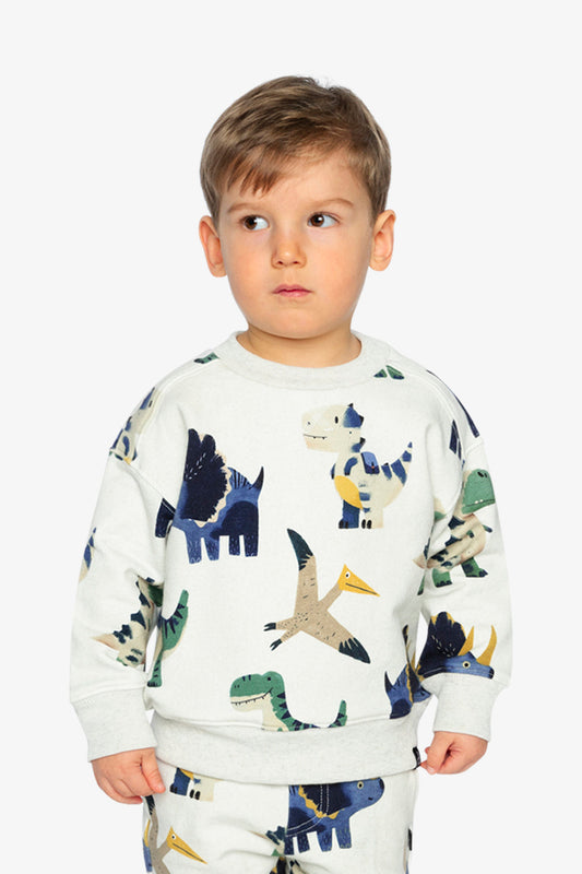 Baby Fleece Sweatshirt Beige Dinosaur Print-1