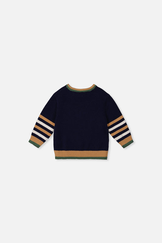 Baby Knit Sweater With Intarsia Dark Blue, Brown And Beige-1