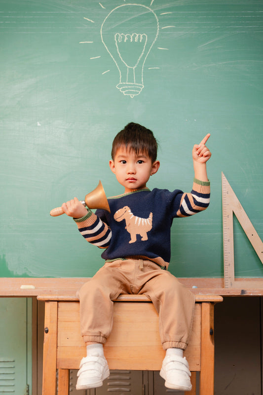 Knit Sweater With Intarsia Dark Blue, Brown And Beige-1