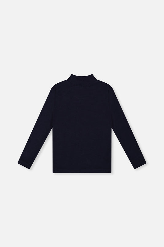 Brushed Rib Mock Neck Top Dark Blue-1
