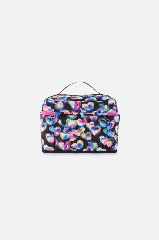 Lunch Box Black Printed With Hearts-1