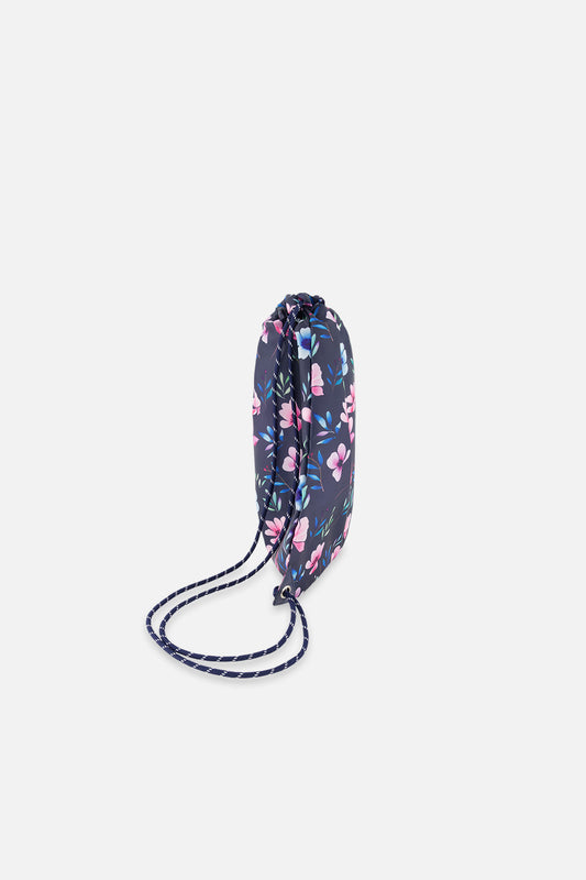 Drawstring Bag Blue Floral Print-1