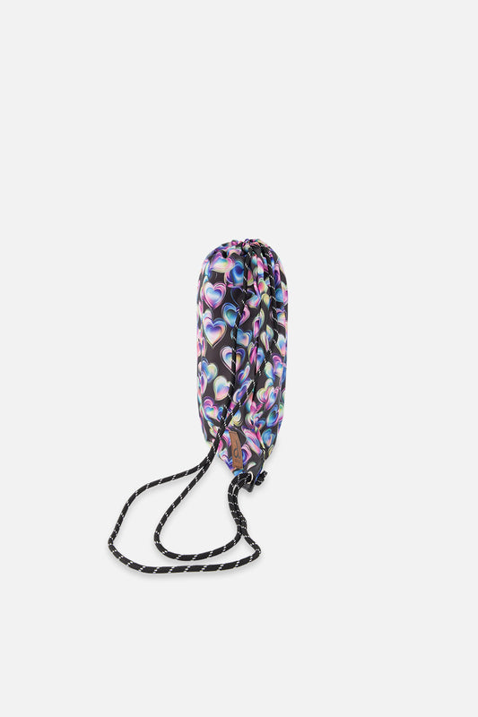 Drawstring Bag Black Printed With Hearts-1