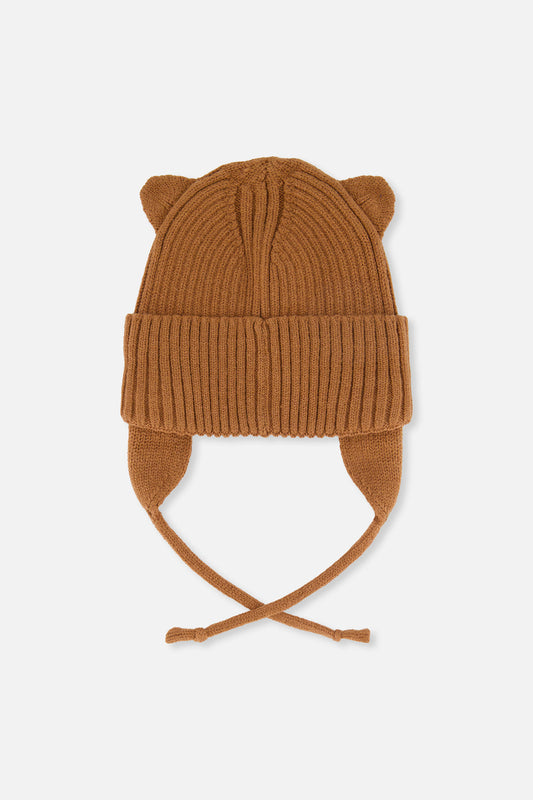 Baby Knit Hat With Strings Brown Sugar-1