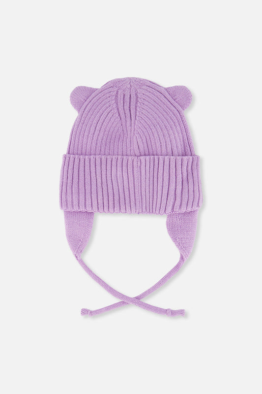 Baby Knit Hat With Strings Lavender-1