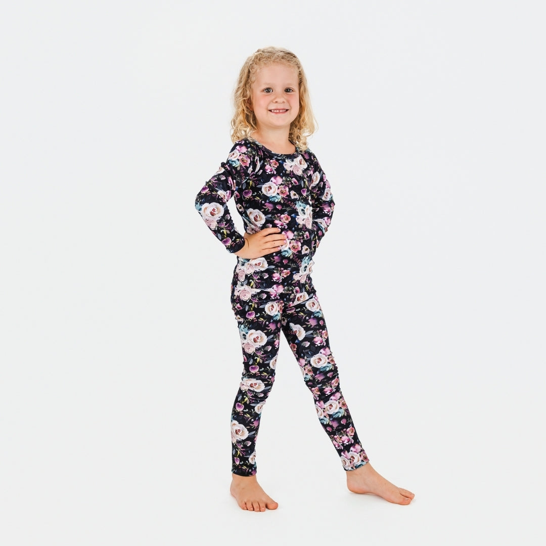 Kids' 2-Piece Bamboo Long Sleeve Snug-Fit Lounge Set | Watercolour Floral-0
