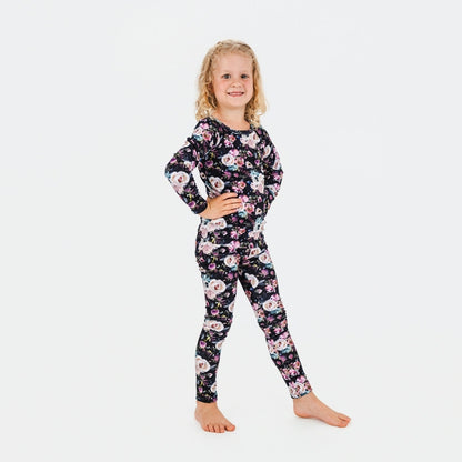 Kids' 2-Piece Bamboo Long Sleeve Snug-Fit Lounge Set | Watercolour Floral-0