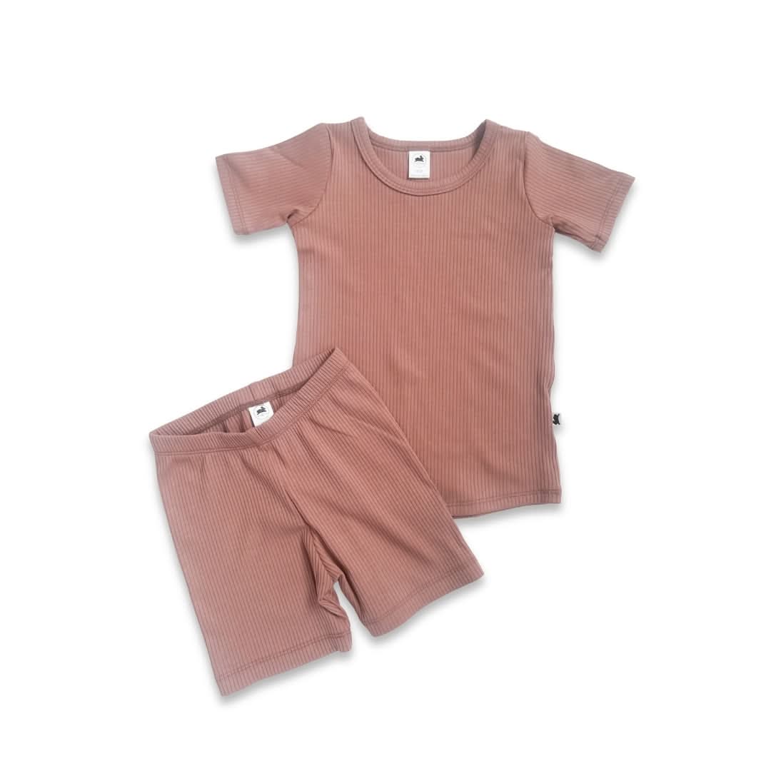 Kids' 2-Piece Bamboo Short Sleeve Lounge Set | Terracotta Rib-0