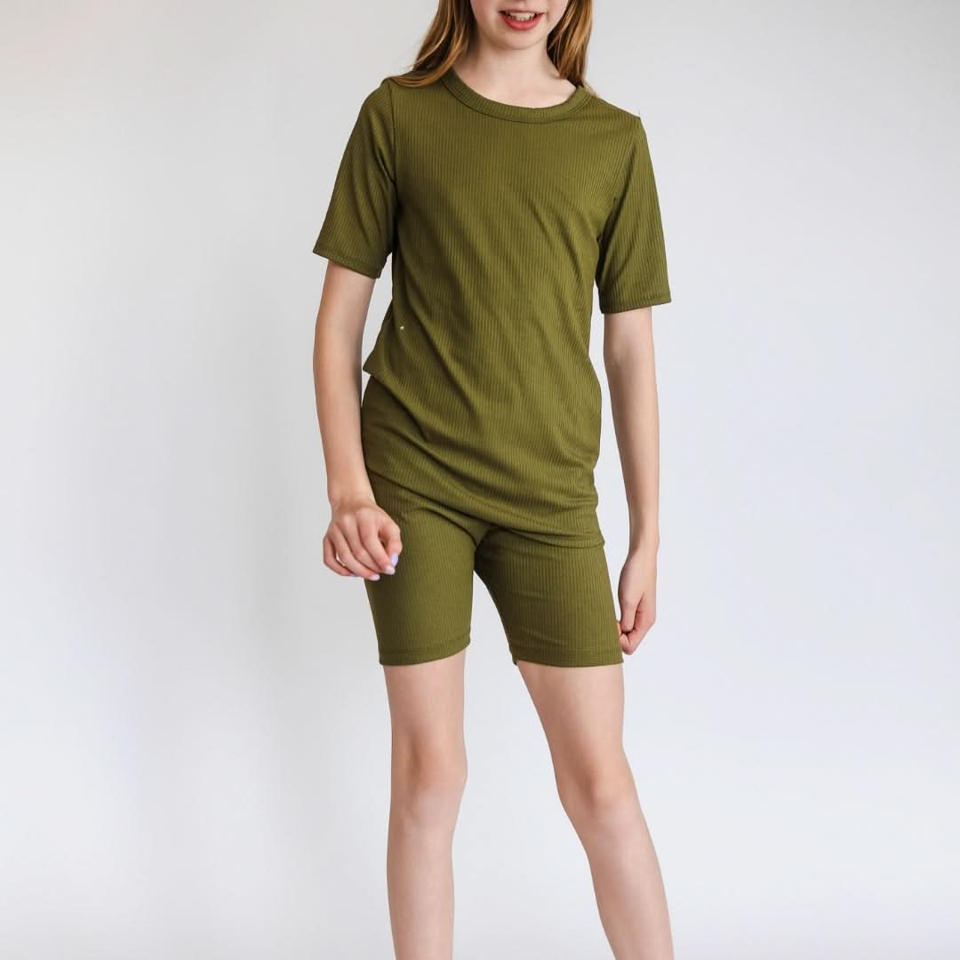 Youth 2-Piece Bamboo Short Sleeve Lounge Set | Terracotta Rib-1