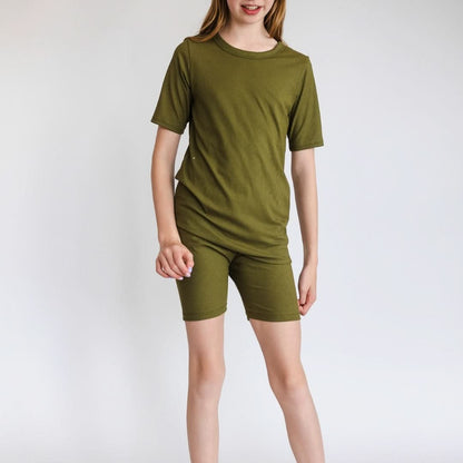 Youth 2-Piece Bamboo Short Sleeve Lounge Set | Terracotta Rib-1
