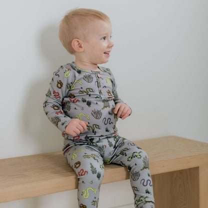 Baby/Kids' 2-Piece Bamboo Long Sleeve Henley Lounge Set | Garden Snakes-4