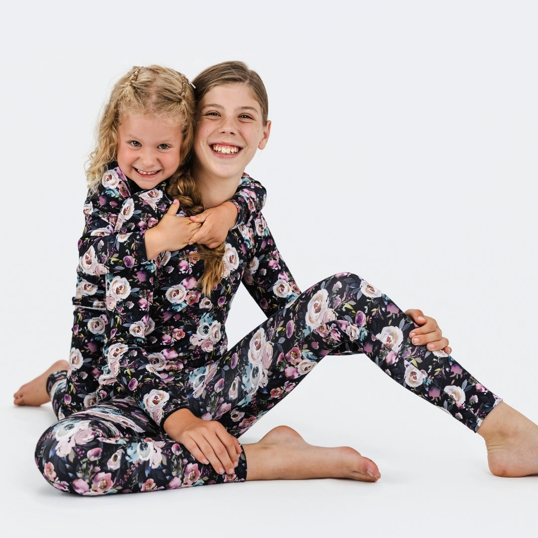 Youth 2-Piece Bamboo Long Sleeve Snug-Fit Lounge Set | Watercolour Floral-1