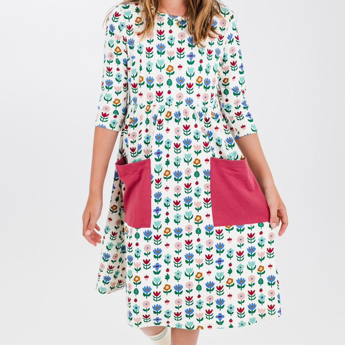 Youth Bamboo Clementine Dress | Block Floral-0