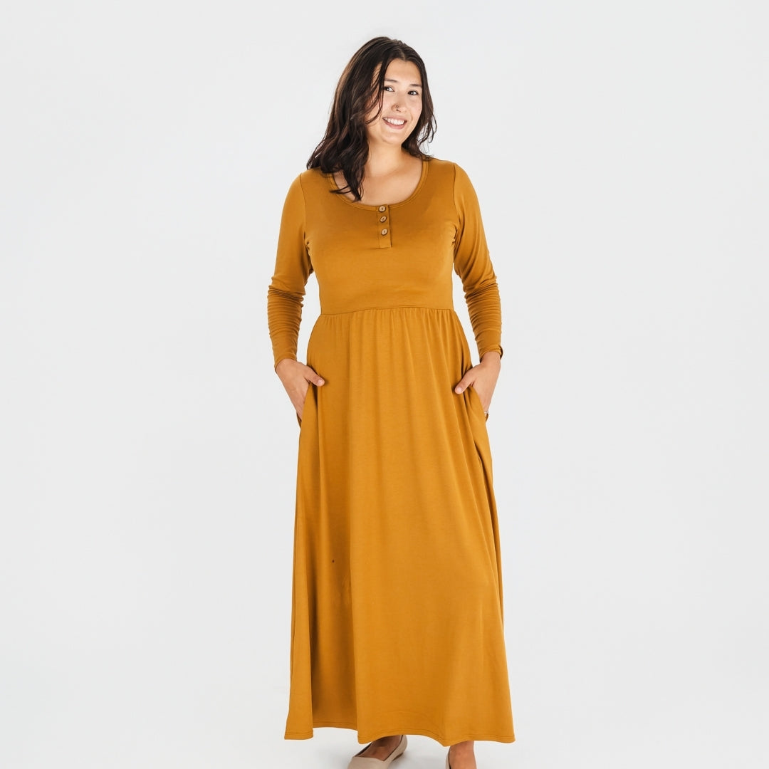 Ladies' Bamboo Long Sleeve Fit and Flare Dress | Umber-0