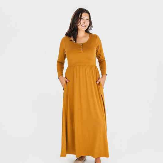 Ladies' Bamboo Long Sleeve Fit and Flare Dress | Umber-0