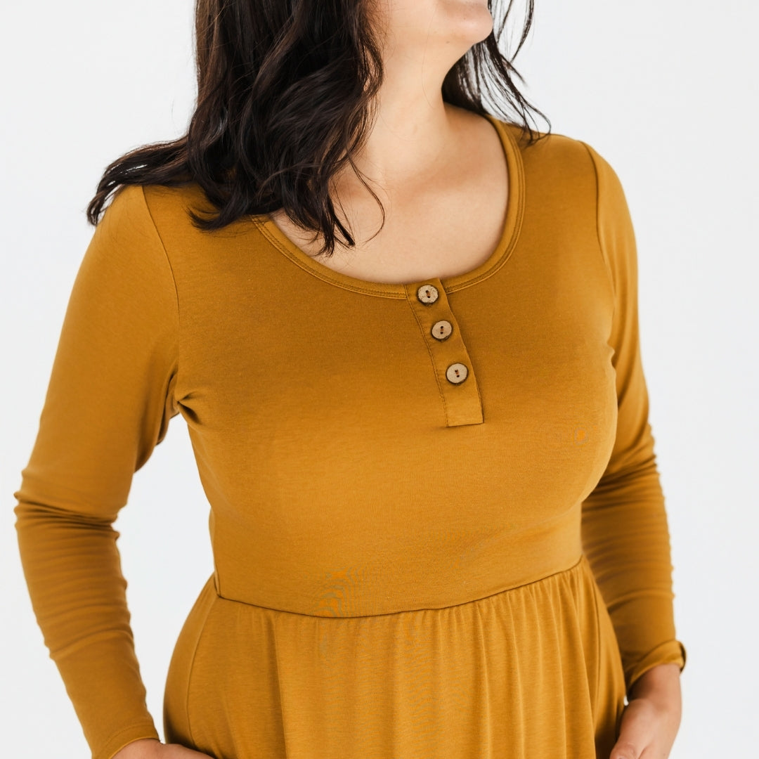 Ladies' Bamboo Long Sleeve Fit and Flare Dress | Umber-1