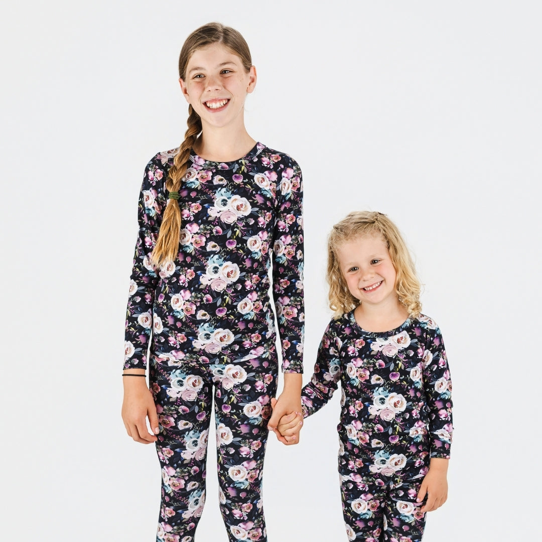 Youth 2-Piece Bamboo Long Sleeve Snug-Fit Lounge Set | Watercolour Floral-2