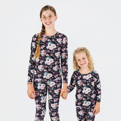 Kids' 2-Piece Bamboo Long Sleeve Snug-Fit Lounge Set | Watercolour Floral-3