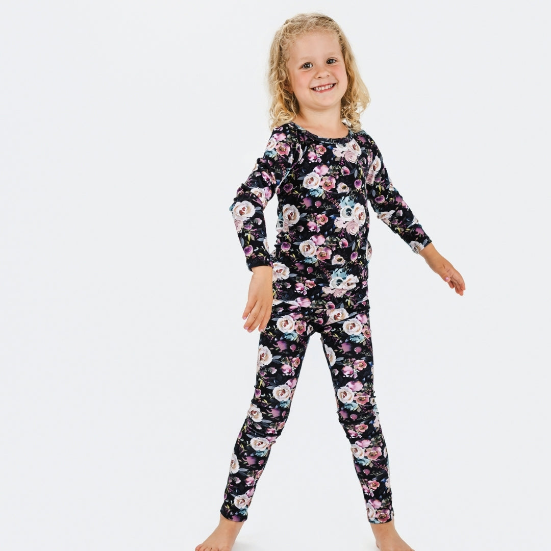 Kids' 2-Piece Bamboo Long Sleeve Snug-Fit Lounge Set | Watercolour Floral-1
