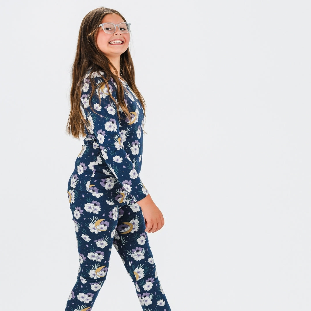 Youth 2-Piece Bamboo Long Sleeve Snug-Fit Lounge Set | Celestial Floral-0