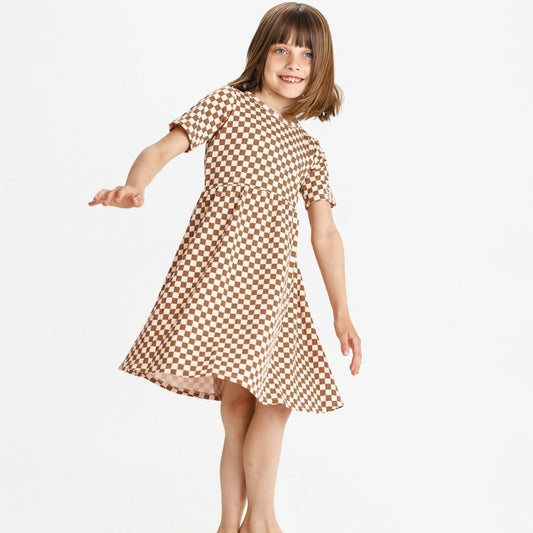 Youth Bamboo Daphne Dress | Blush Checkers-0