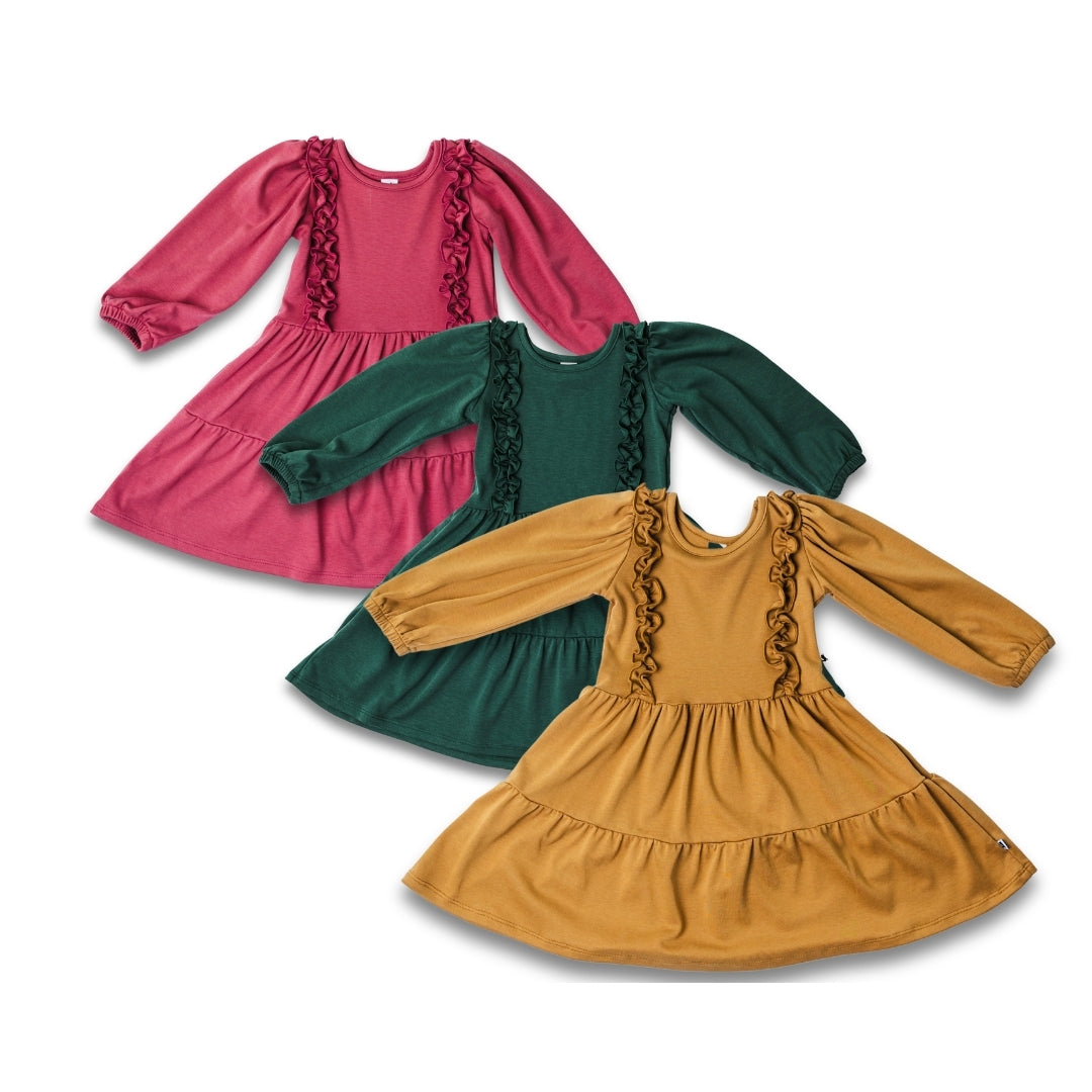 Kids' Bamboo Tiered Ruffled Dress | Umber-1