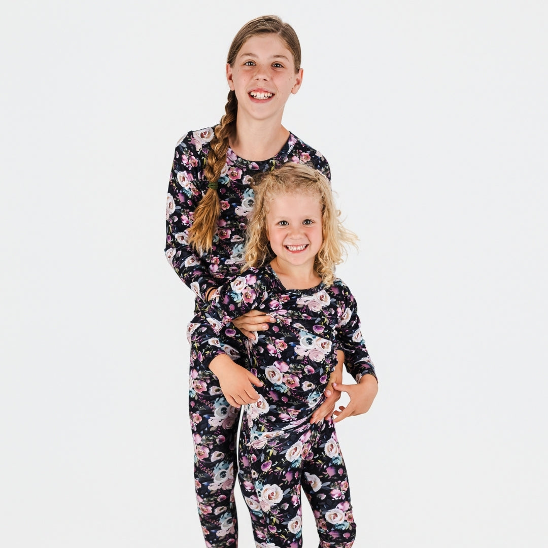 Youth 2-Piece Bamboo Long Sleeve Snug-Fit Lounge Set | Watercolour Floral-3