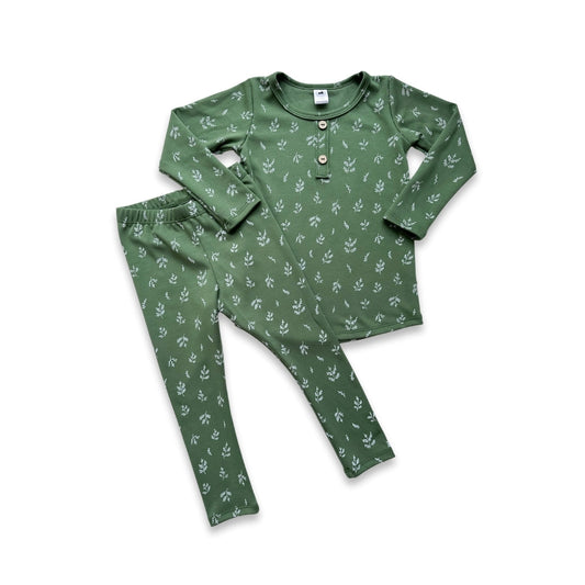Baby/Kids 2-Piece Bamboo Long Sleeve Henley Lounge Set-0