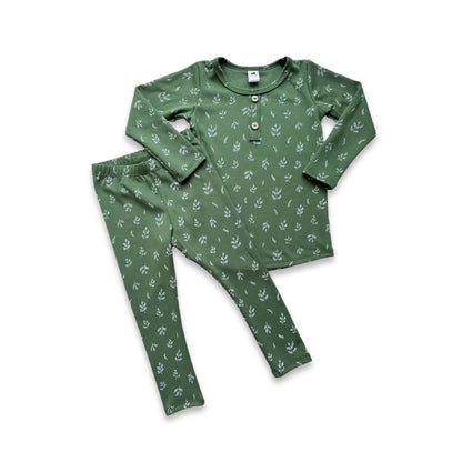 Baby/Kids' 2-Piece Bamboo Long Sleeve Henley Lounge Set | Garden Snakes-1