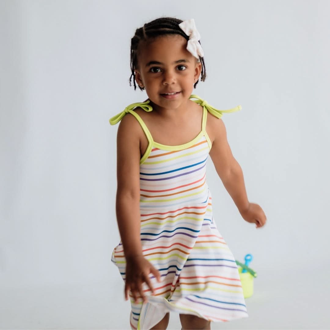 Kids' Bamboo Bow Strap Dress | Blue Smilies-2