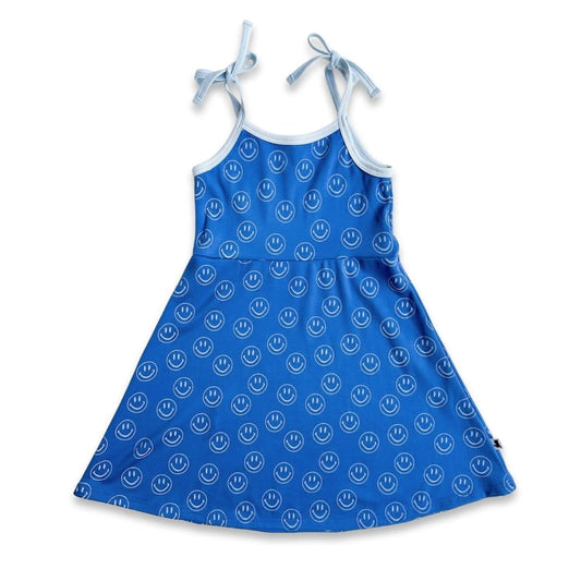 Kids' Bamboo Bow Strap Dress | Blue Smilies-0