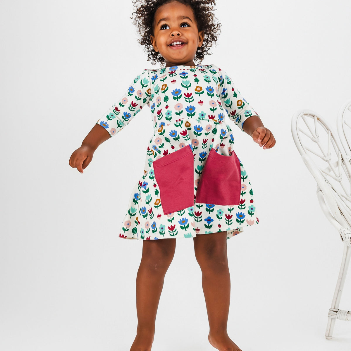 Kids' Bamboo Clementine Dress | Block Floral-2