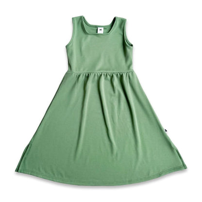 Kids' Bamboo Square Neck Midi Dress | Leaf Green-0