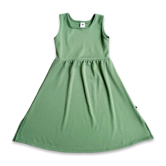 Kids' Bamboo Square Neck Midi Dress | Leaf Green-0