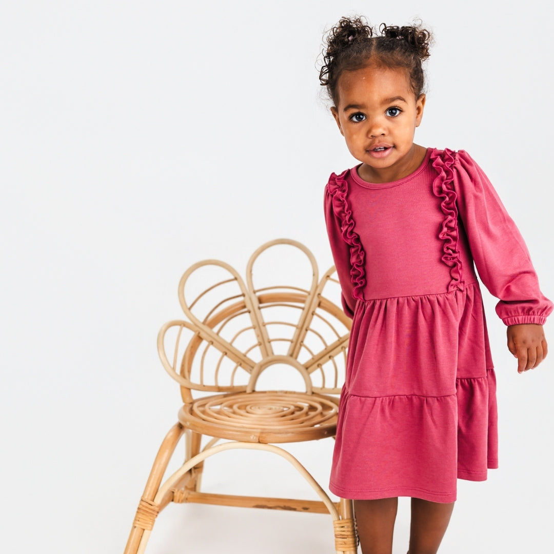 Kids' Bamboo Tiered Ruffled Dress | Pomegranate-2