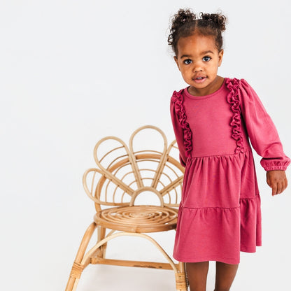 Kids' Bamboo Tiered Ruffled Dress | Pomegranate-2