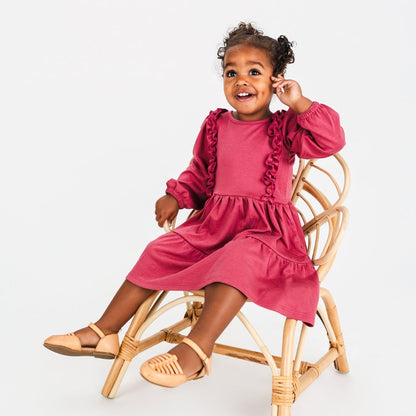 Kids' Bamboo Tiered Ruffled Dress | Pomegranate-4