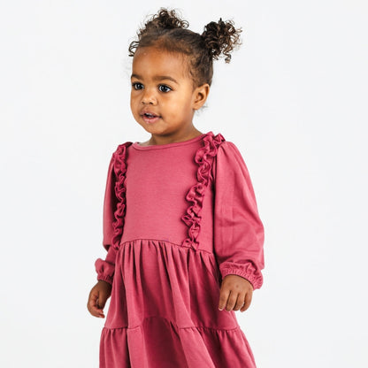 Kids' Bamboo Tiered Ruffled Dress | Pomegranate-3