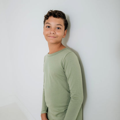 Youth Bamboo 2-Piece Long-Sleeve Lounge Set | Sage-0
