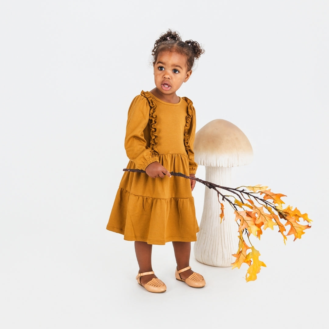 Kids' Bamboo Tiered Ruffled Dress | Umber-2