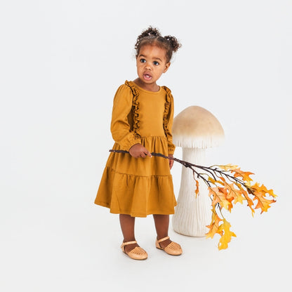 Kids' Bamboo Tiered Ruffled Dress | Umber-2