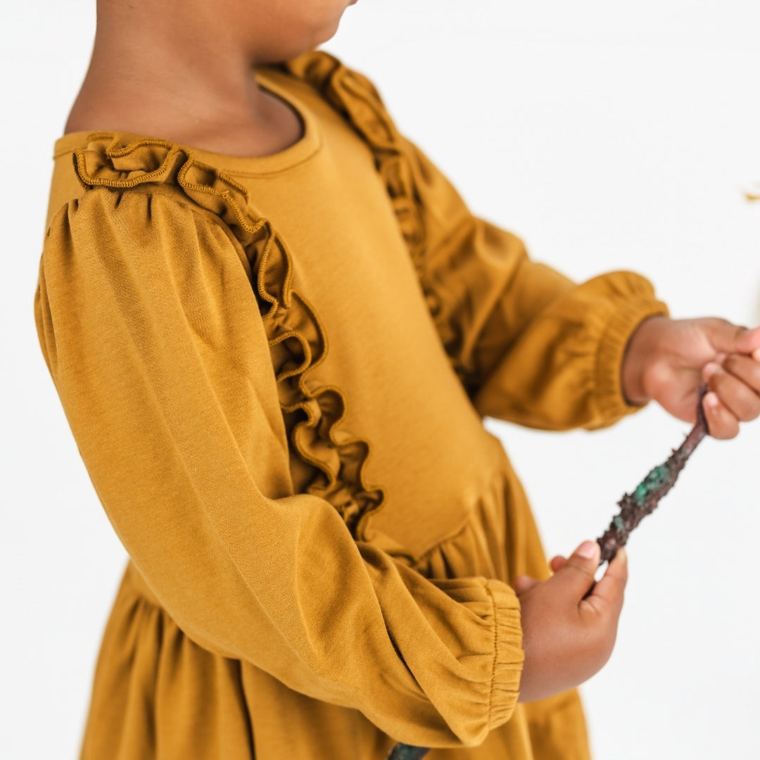 Kids' Bamboo Tiered Ruffled Dress | Umber-3