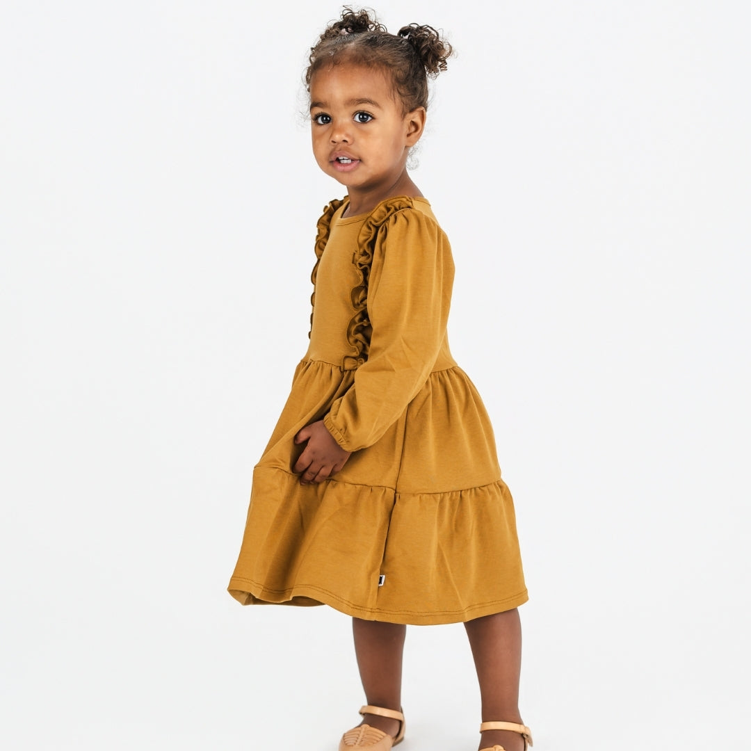 Kids' Bamboo Tiered Ruffled Dress | Umber-4