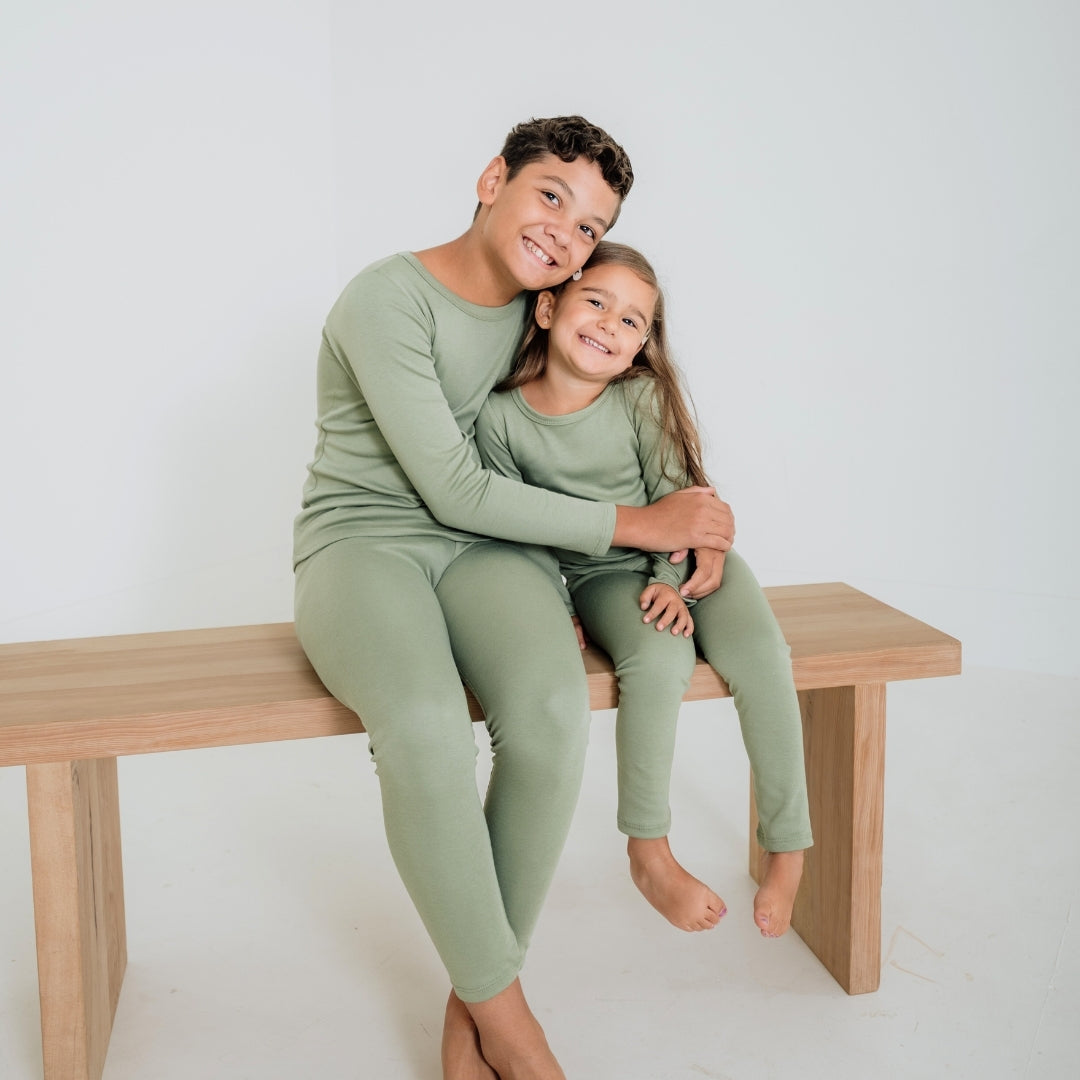 Youth Bamboo 2-Piece Long-Sleeve Lounge Set | Sage-1