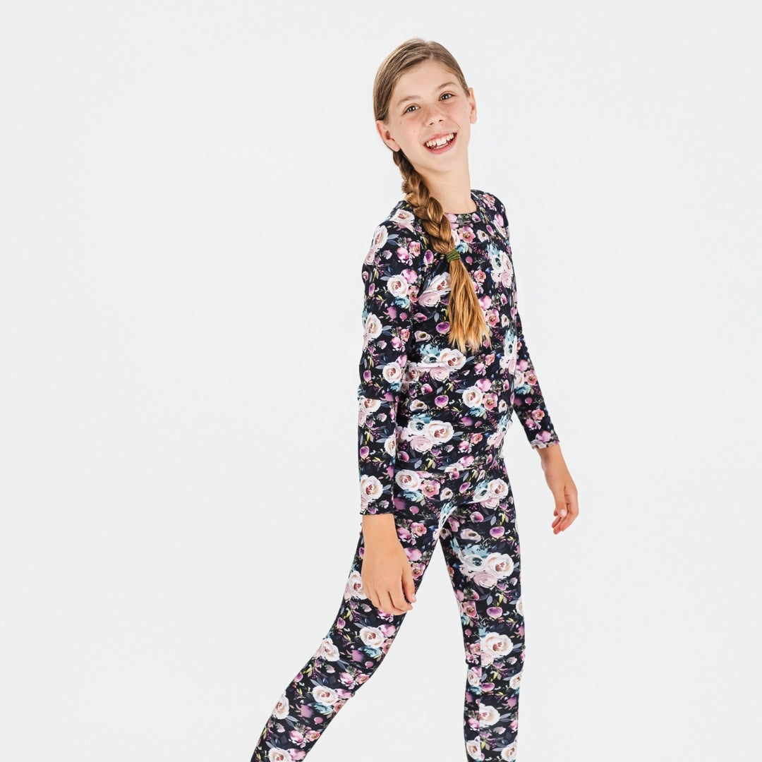 Youth 2-Piece Bamboo Long Sleeve Snug-Fit Lounge Set | Watercolour Floral-0