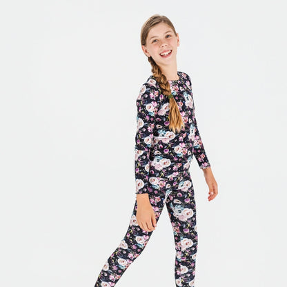 Youth 2-Piece Bamboo Long Sleeve Snug-Fit Lounge Set | Watercolour Floral-0