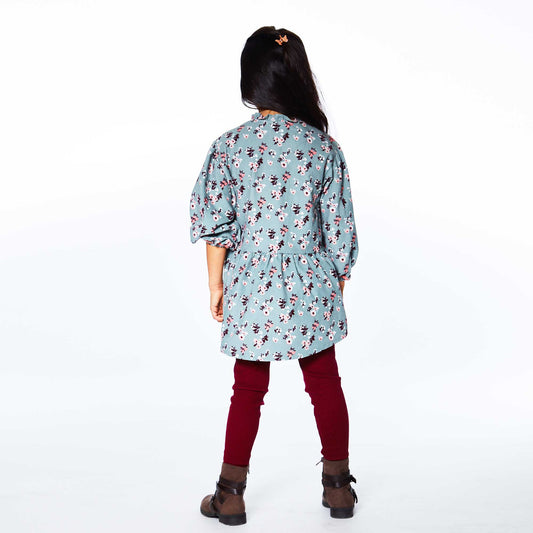 Baby Corduroy Long Sleeve Tunic Printed Flowers-1
