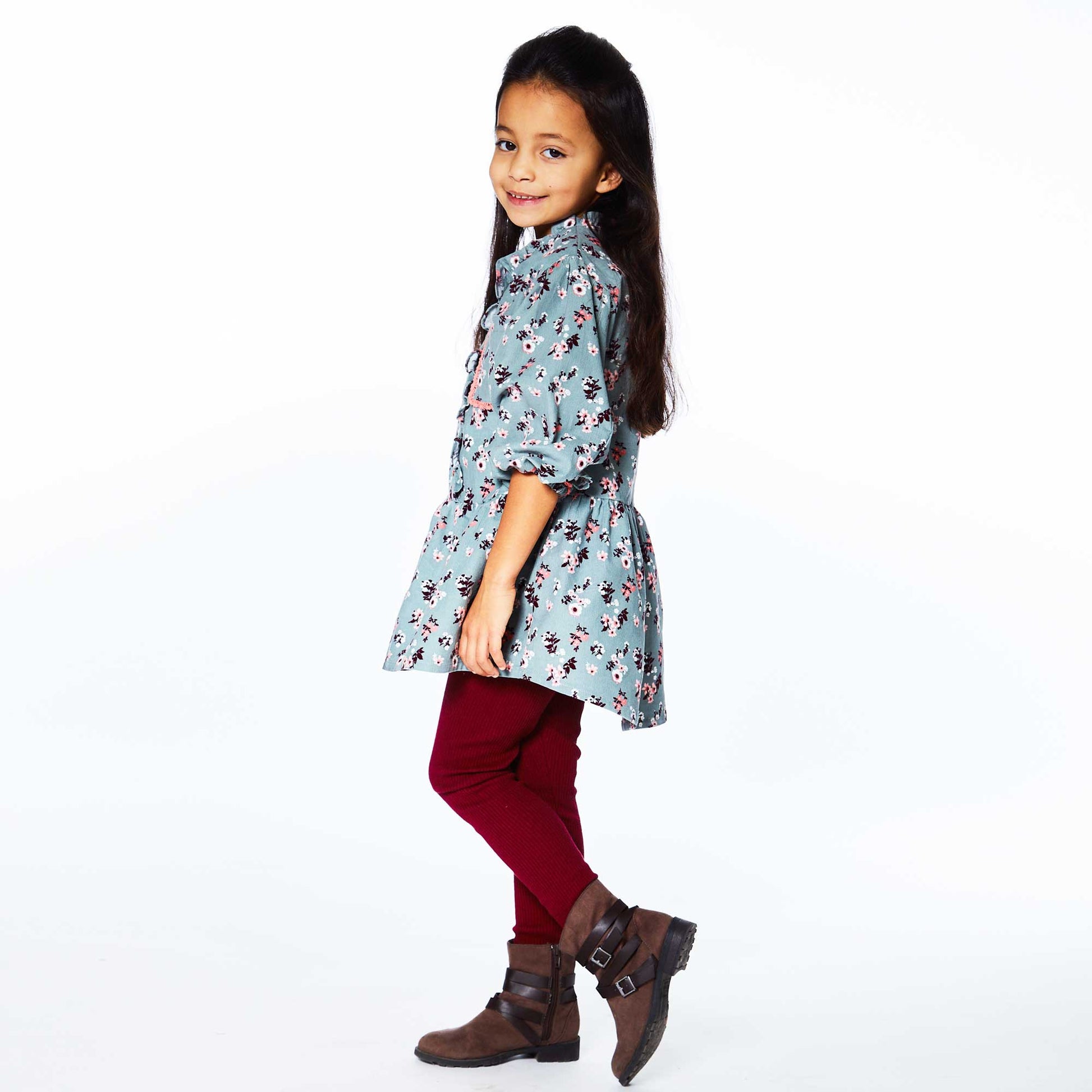 Baby Corduroy Long Sleeve Tunic Printed Flowers-2