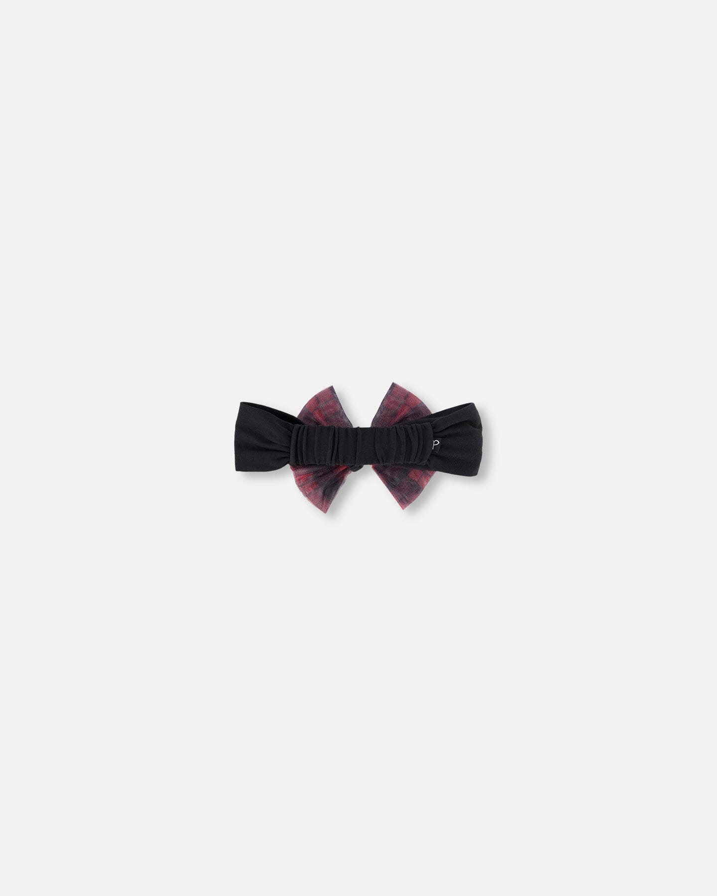 Headband With Tulle Bow Black Buffalo Plaid-2